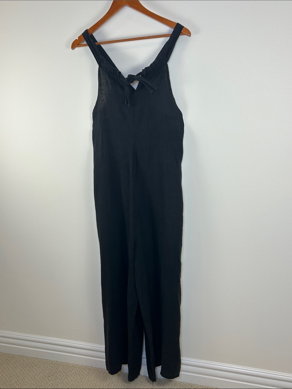 Meo Meli Italy 100% Linen Wide Leg Jumpsuit Black Pockets